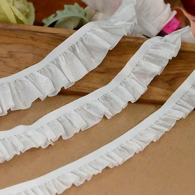 21 Color Stretchy Ealstic Ruffle Pleat Dance Shirt 1.5-2.5cm Wide Skirt Dress Edging Lace Trim Ribbon 10 Meters