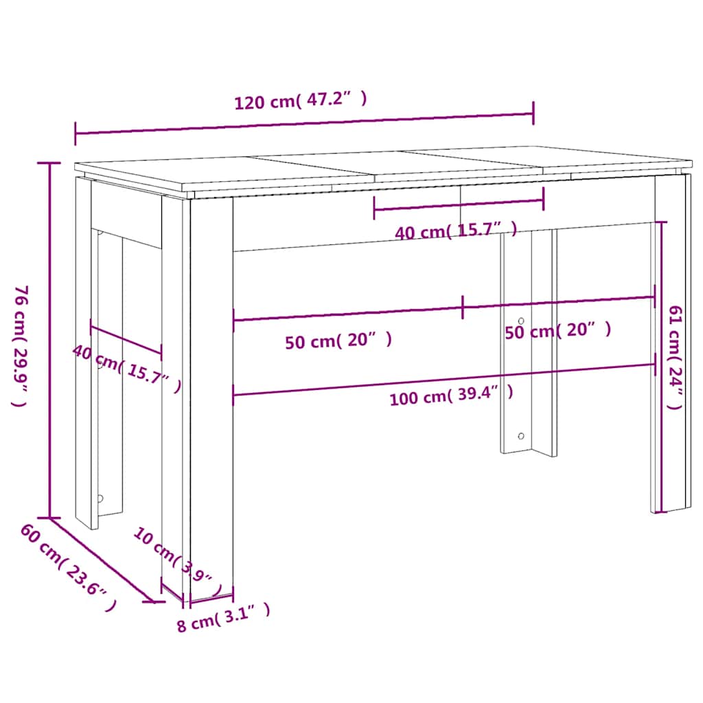 Dining Table White 120 x 60 x 76 cm Particleboard