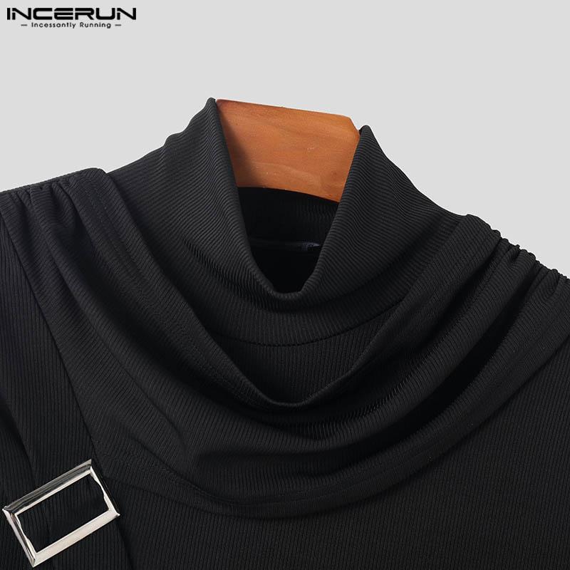 INCERUN Мужские топы с высоким воротником-хомутиком и рукавами в стиле пэчворк, повседневные облегающие футболки с нерегулярными слоями