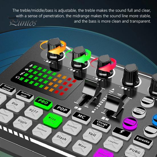 Профессиональный комплект звуковой карты, прозрачная живая аудиозапись, вещание, студийная запись, регулируемый аудиомикшер с высокими/средними/басами, усилитель