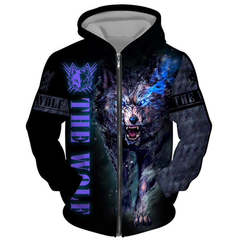 Весна Осень 3D Wolf Series Printed Zipper Hoodie Men Women Couples Hoodie Hoodie Jacket Casual Fashion Jacket