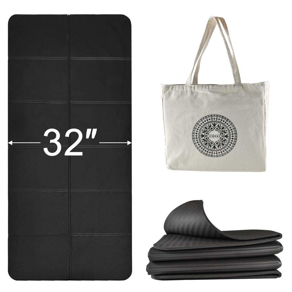 Iodoo Foldable Yoga X X Extra Thick and Foldable Yoga Mat for Travel with Canvas Carry TPE Exercise Pilates Mat Mat, 72"L 32"W 0.32", Wide, Bag,