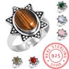Кольцо из стерлингового серебра 925 пробы с драгоценными камнями, ювелирные изделия ручной работы, подарок на день рождения, малахит, лунный камень, розовый кварц, красный камень, дымчатый топаз, тигровый глаз