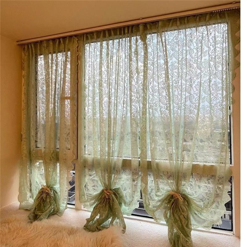 Lace Polyester Mosquito Proof Door Net Screen Hanging Door Curtain Side Fly Free-punch Vintage Lace Curtains Romantic Semi Sheer Floral Lacy Curtain