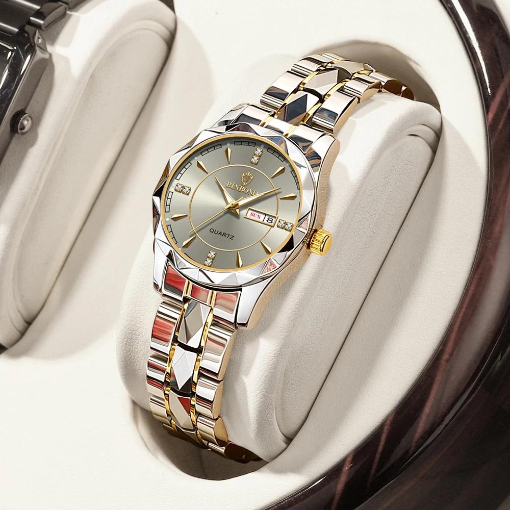 BINBOND 5552 Japanese Quartz Movement Fashion Women's Watch Top Brand Luxury Stainless Steel Strap Date Calendar Watch-1