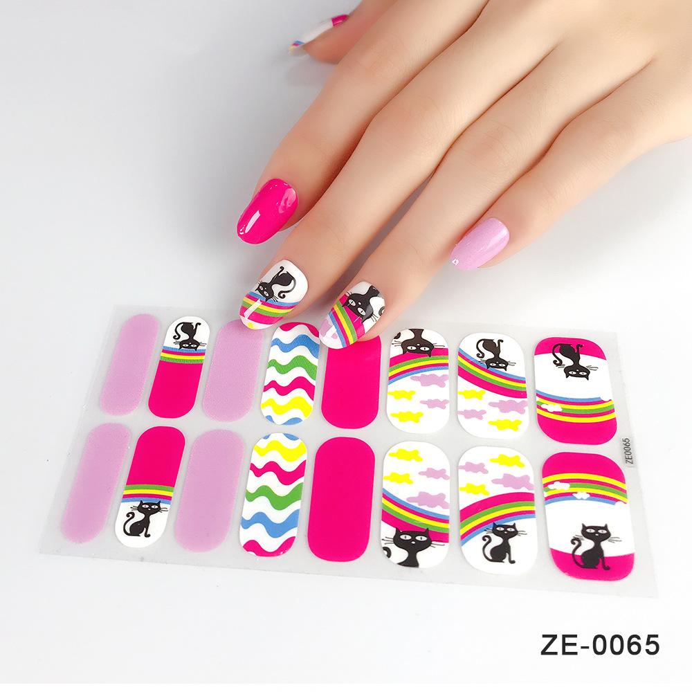 ZE European American Style Waterproof No-Cure Gel Nail Wraps, Full Cover Blend Color Block Spring Summer Nail Stickers, Nail Patch Films