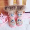 Winter Snow Boots Women Fur Rhinestone Handmade Warm Flat Mid-Calf Boots Genuine Leather Comfortable Casual Shoes