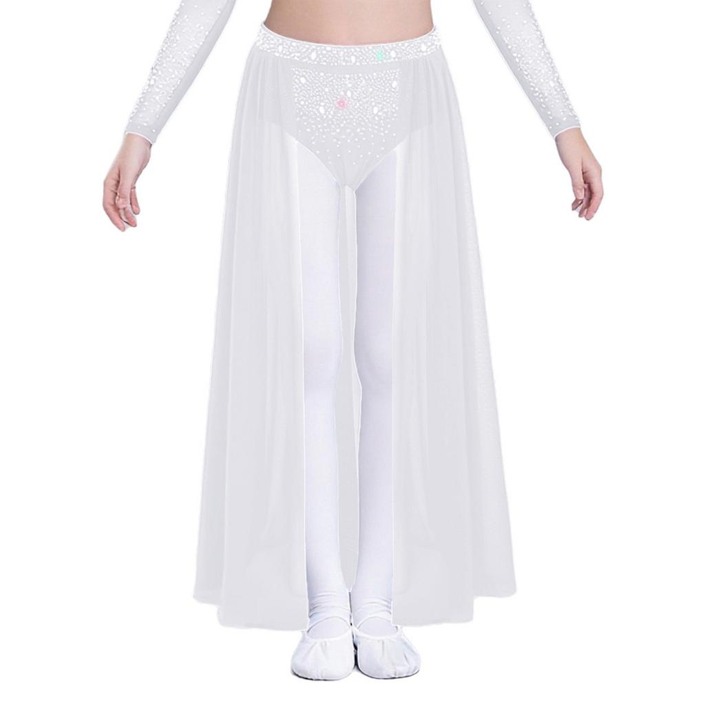 Complete Stage Look Skirt for Girls: Sparkling Rhinestone Accent on Flowy Sheer Mesh, Includes Secure Built-in Shorts