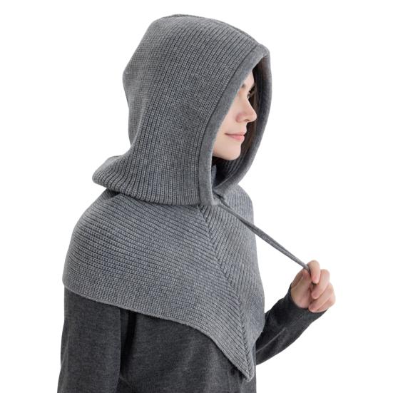 Мужской Женский Шаль Шарф Однотонный Регулируемый Шнурок Дизайн с Капюшоном Шарф 2 в 1 Зимний Уличный Накидка с Капюшоном