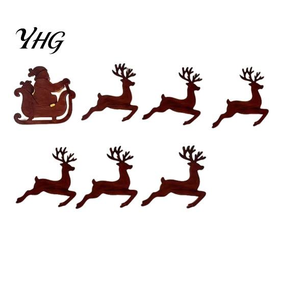 Layered Wooden Christmas Landscape 7Pcs Silhouette Lights with Warm Backlight, LED Reindeer 3D for Home Santa Sleigh Wall Decoration, Seasonal