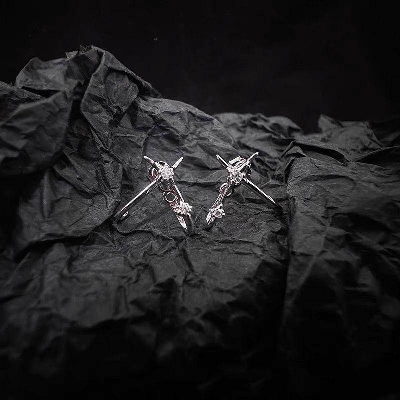 925 Silver Hypoallergenic Star Cross Earrings Fashion Unique Design Gothic Style New Trendy Versatile Earrings Jewelry for Women