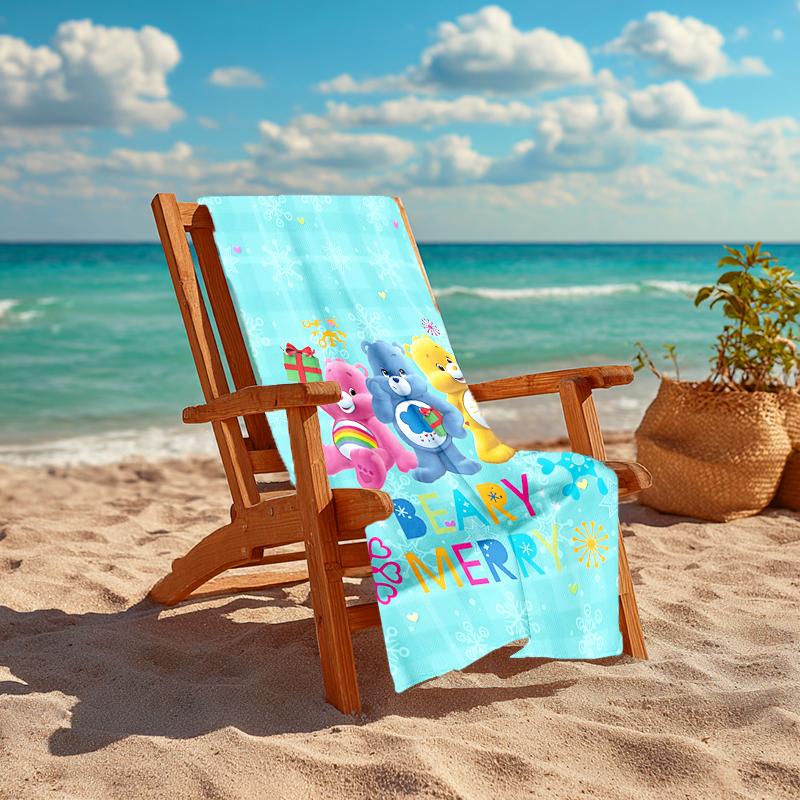 1Pc Care Bears Festive Celebration Beach Towel, Quick Dry, Multi-Use for Beach Pool Gym Yoga Home Travel, Christmas, Halloween, Xmas Gift S189