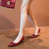 Not Tired Feet, High Heels, Medium Heel, Red Bridal Wedding Shoes, French Pointed Toe, Thin Heel, Single Shoes, Femininity Bow.
