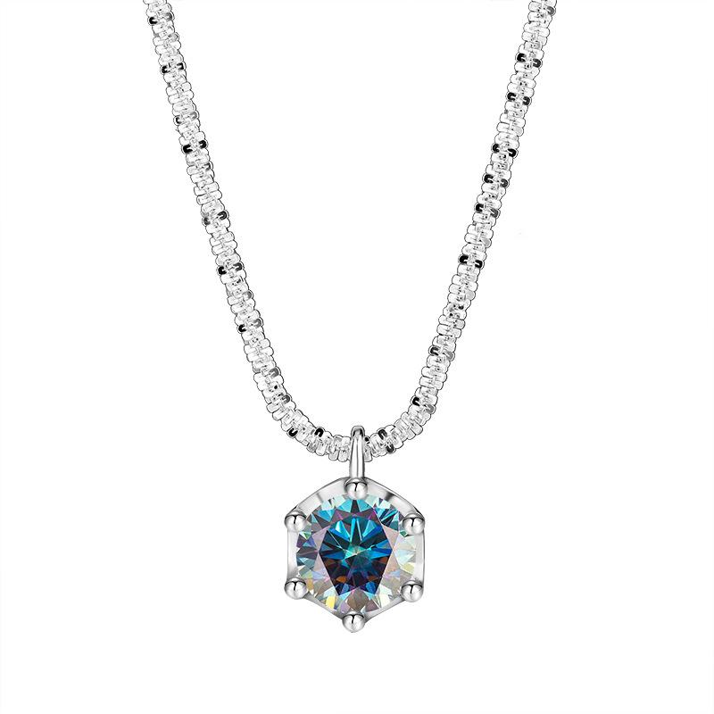 Women's S925 Sterling Silver Sparkling Cauliflower Moissanite Necklace Six-Prong Minimalist Luxury Fashion Clavicle Chain