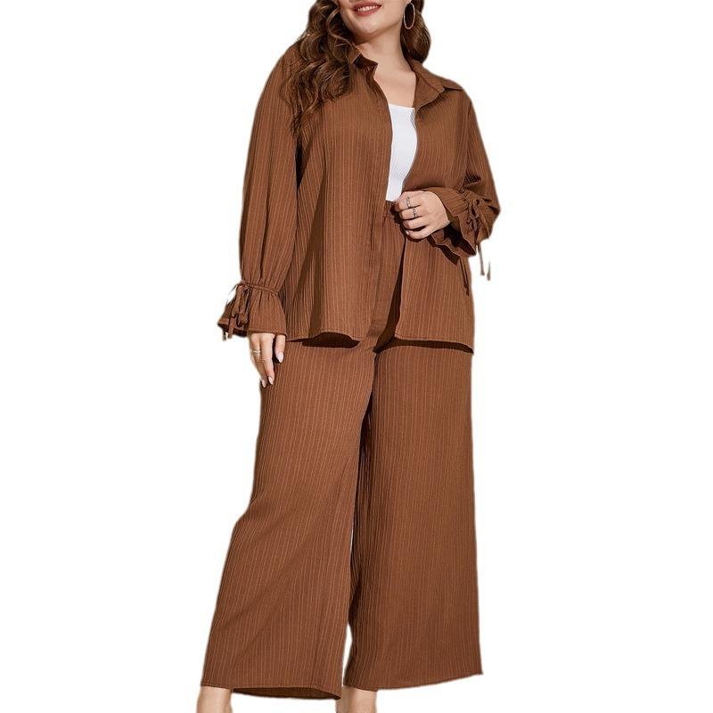 Plus Size Women's Long Sleeve Shirt Spring and Autumn Elegant Casual Simple Temperament Loose Pants Suit