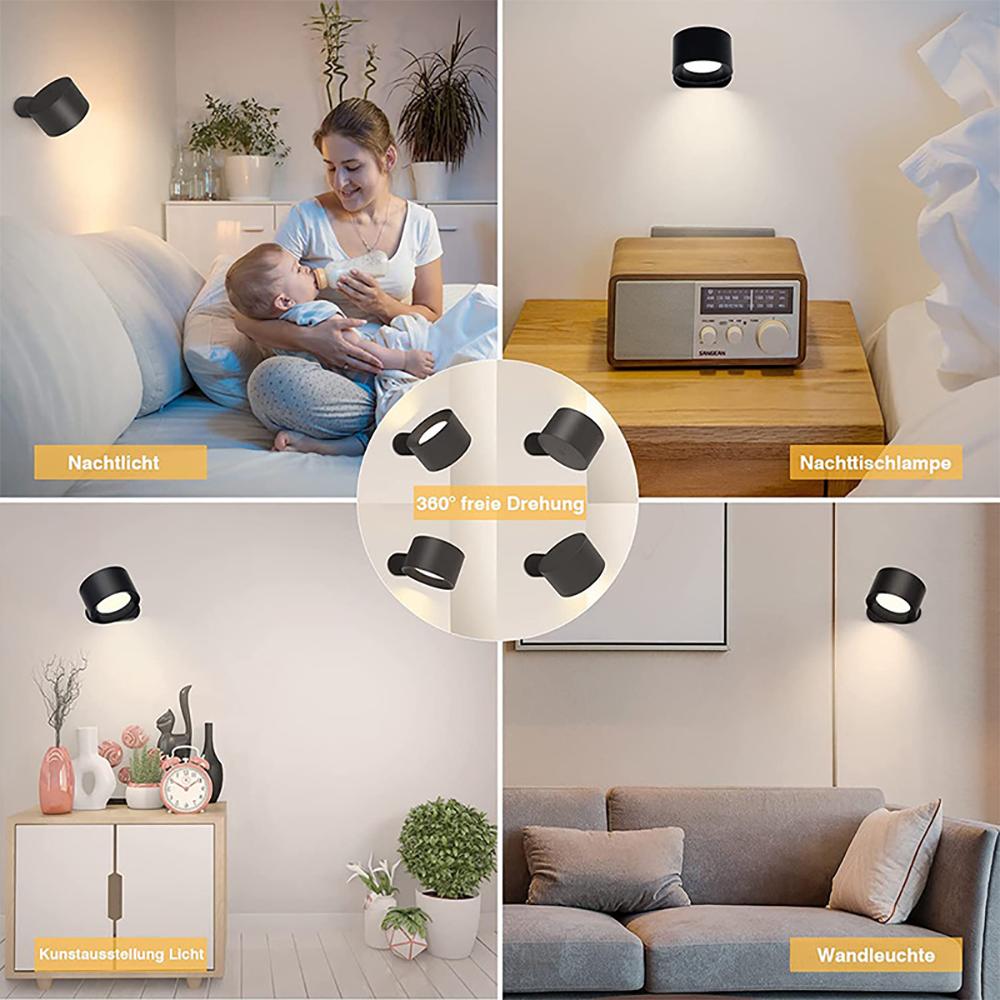LED Wall Sconces Light, 3 Brightness Levels 3 Color Modes Wall Lights, 2000mAh Battery Operated 360° Rotatable Touch Control