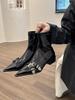 Толстый каблук острый темперамент тонкие маленькие короткие ботинки женская обувь 2024 новые весенние и осенние одинарные ботинки черные ботинки Martin