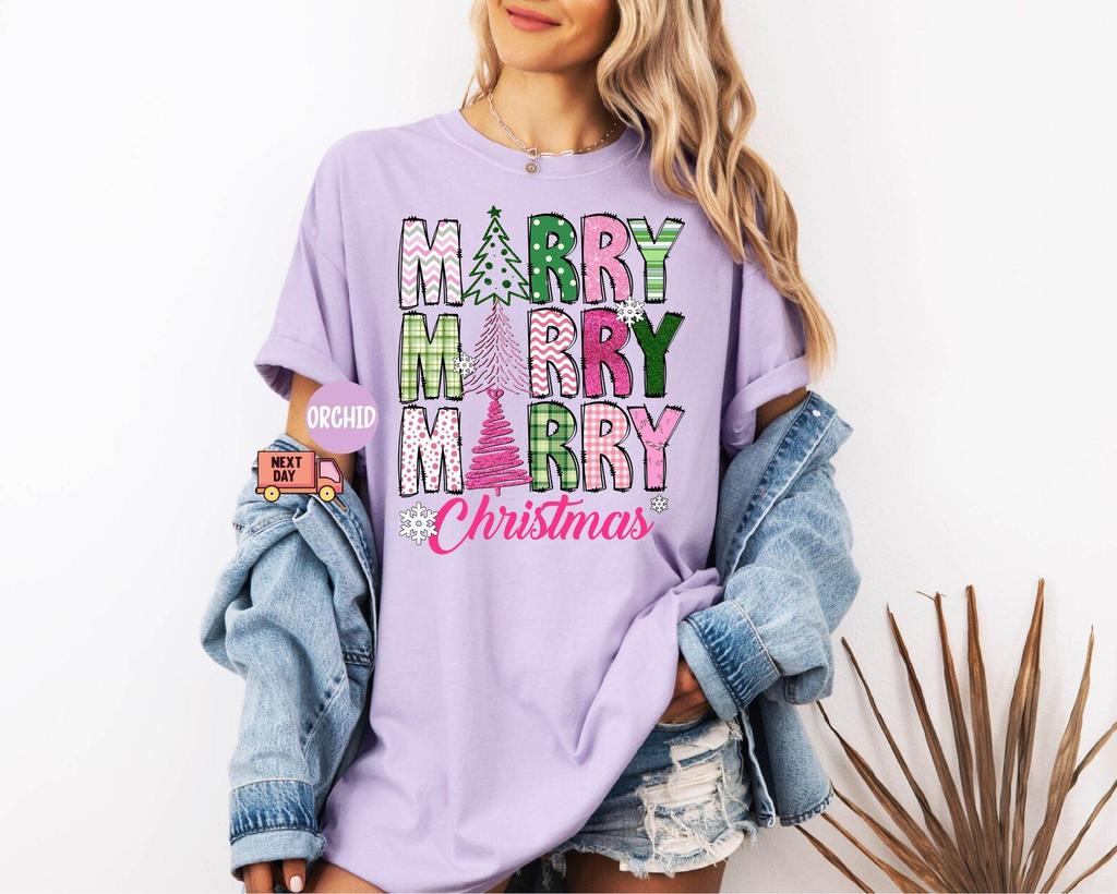 Comfort Colors® Merry and Bright Trees, Women's Christmas Shirt, Christmas Gift, Winter Shirt, Cute Holiday Shirt, Christmas Tree Shirt