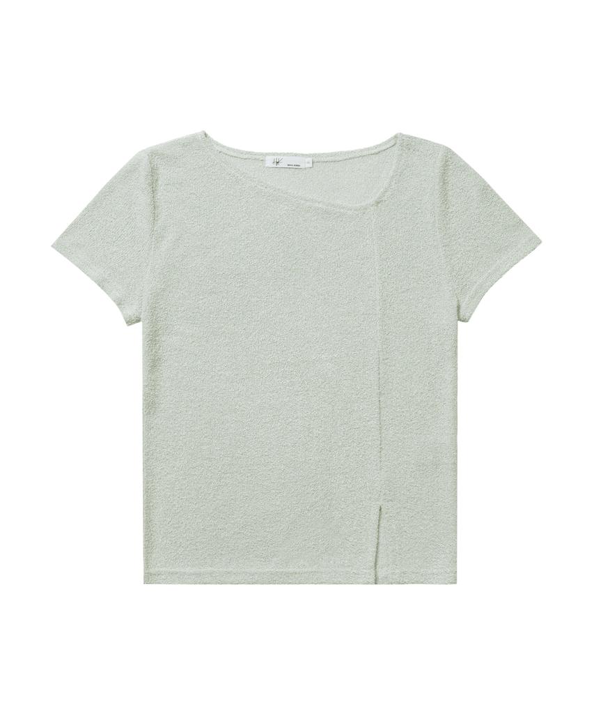 HYEYEONG KIM Boucle Asymmetrical Neck Short Sleeve Blouse - Mint