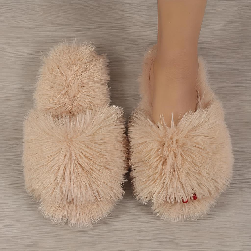 Женские плюшевые зимние тапочки, однотонные туфли с открытым носком и мягкой подошвой на плоской подошве, удобные теплые домашние тапочки