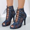 Fashion Women's Lace-up Boots Summer Hollow-out Fashion Cross Strap Sandals Ladies Sexy Stiletto Sandals Dance High Heel Dancing Shoes