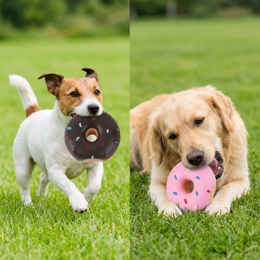 2PCS Premium Latex Squeaky Pet Donut Toy Squeaky Dog Chew Donut Toy Pet Molar Play Toy Pet Training