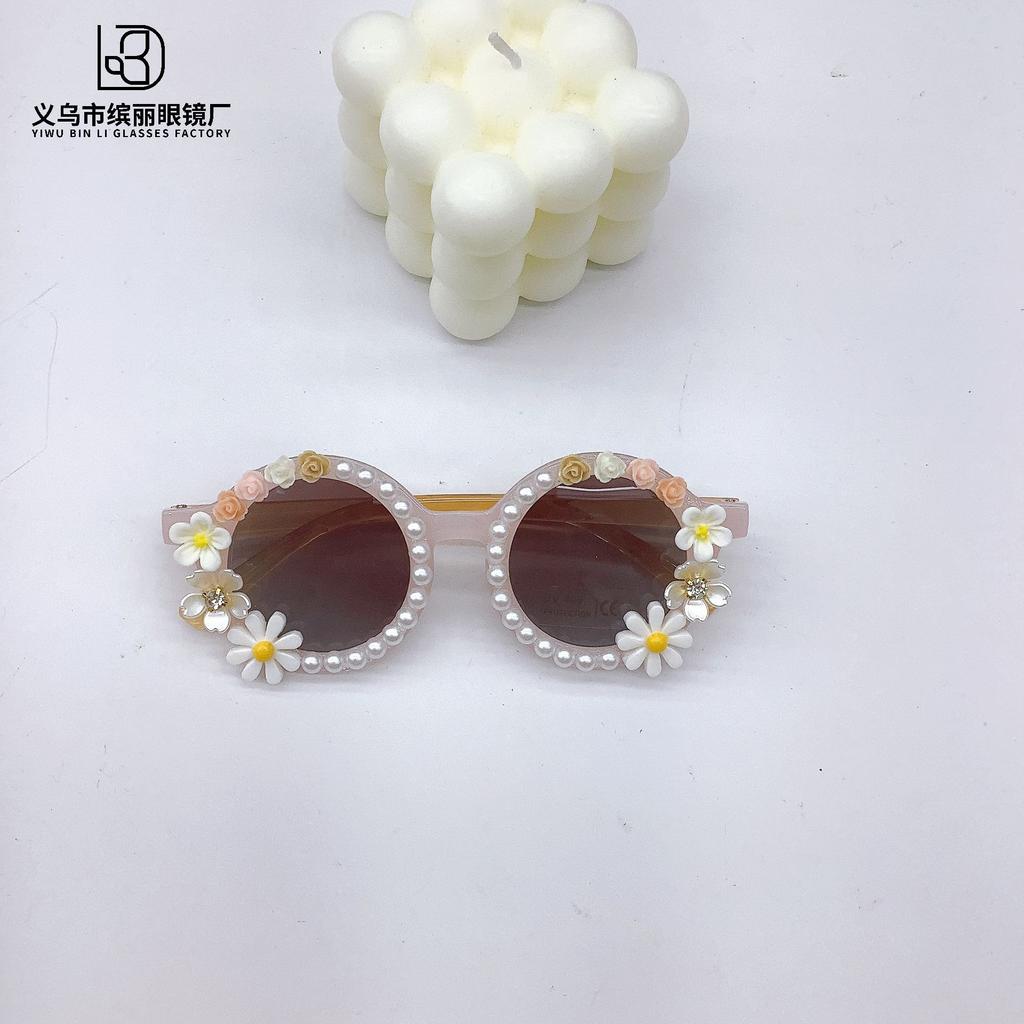 Fashion Diy Flower Children'S Sunglasses Round Cute Girls Wear Sunglasses Sunscreen Uv Protection Glasses Tide