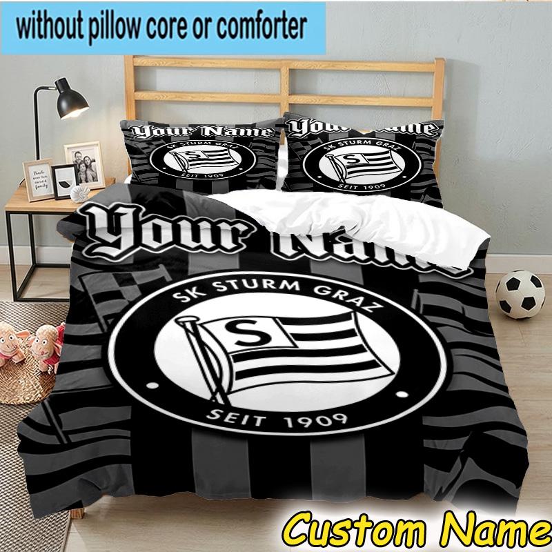 Custom Name Sturm Graz Football Crest Bedding Set 3PCS Duvet Cover Closure Includes 1 Duvet Cover & 2 Pillowcases for All Seasons Bedroom Decor