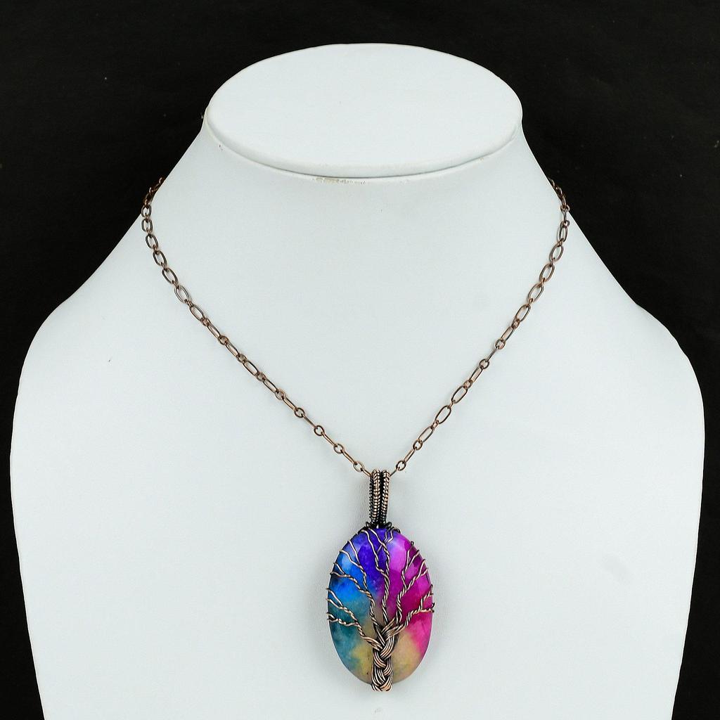 Древо жизни Радуга Солнечный кварц Друзы Подвеска Медная проволока Обернутая подвеска Ручной работы Медные украшения Натуральный драгоценный камень Подвеска Подарок для женщин