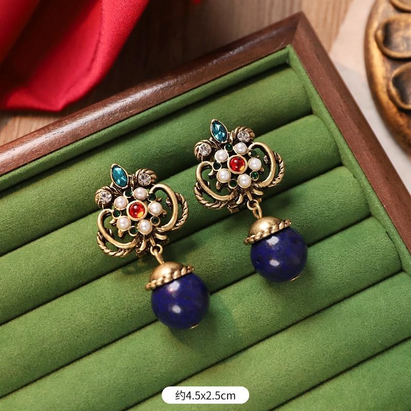 Retro Medieval Style Earrings, Colorful Treasures, Glazed Pearl Earrings, Exaggerated Court Style, Niche Personality, Baroque Stud Earrings for Women