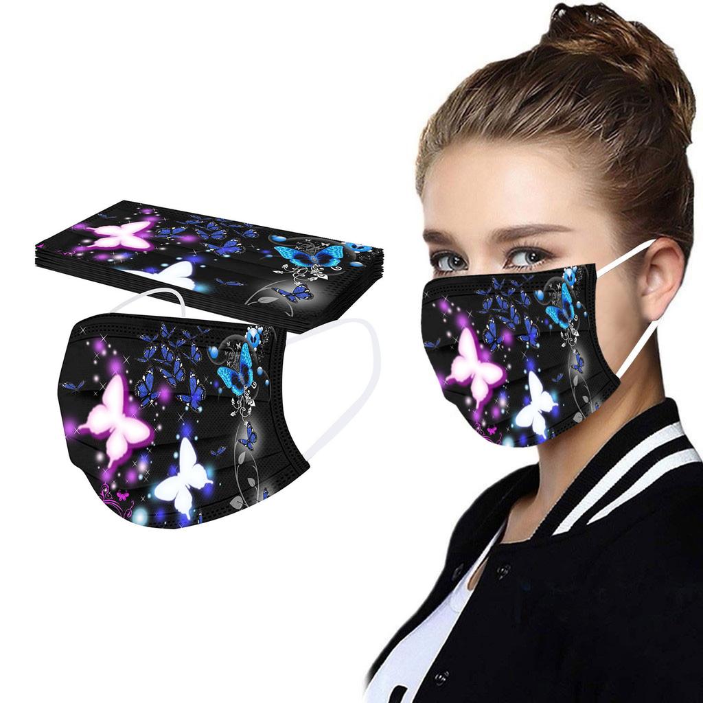 10 шт. Взрослая маска с принтом бабочек Одноразовая защитная для лица
