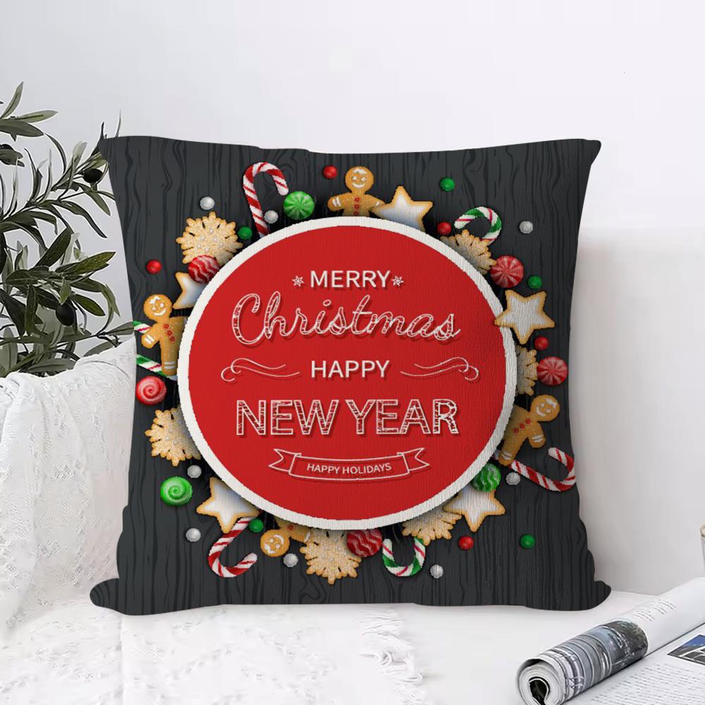Cute Christmas Elements Cushion Cover 1 Piece Short Plush Pillowcase, Soft And Washable, Mostly Used For Sofa, Car