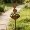 Easter Vintage Metal Rabbit Shaped Planter Garden Stake Rustic Bunny Silhouette Yard Decor with Patina Finish for Outdoor Garden Spring Flower Plants