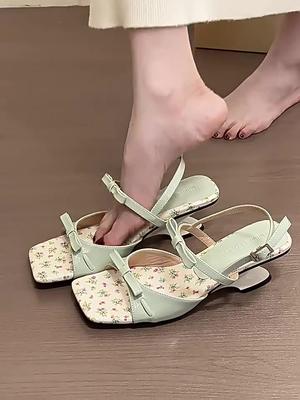 Модная обувь Тапочки Каблуки Квадратный носок На танкетке Резиновые шлепанцы Слиперы Женские С бантом Слайды Низкие Высокие Гавайские 2025 Ткань Р