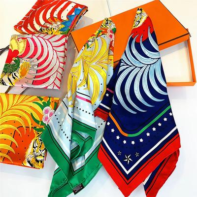 Wholesale Women's Casual Twill Scarf 90cm Animal Print Square Headwear Hand-Rolled Edging Fashion Accessory248