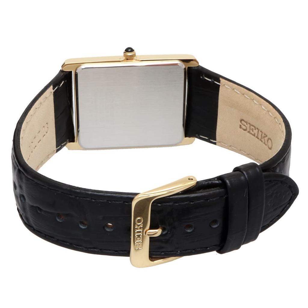 Seiko Квадратные кварцевые часы SWR052 Белый циферблат Черный кожаный ремешок Мужские