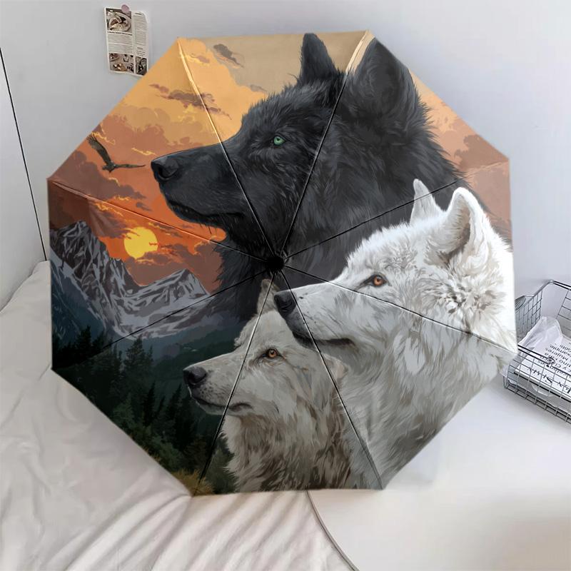 Узор "Три Волка", автоматический складной зонт, портативная и складная конструкция, 8 спиц, рождественский или день рождения подарок.