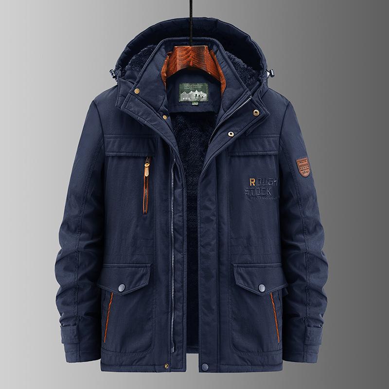 Winter Cotton-padded Men's Fleece Thickened Loose Casual Middle-aged and Elderly Multi-bag Cotton-padded Jacket Cold-resistant Medium