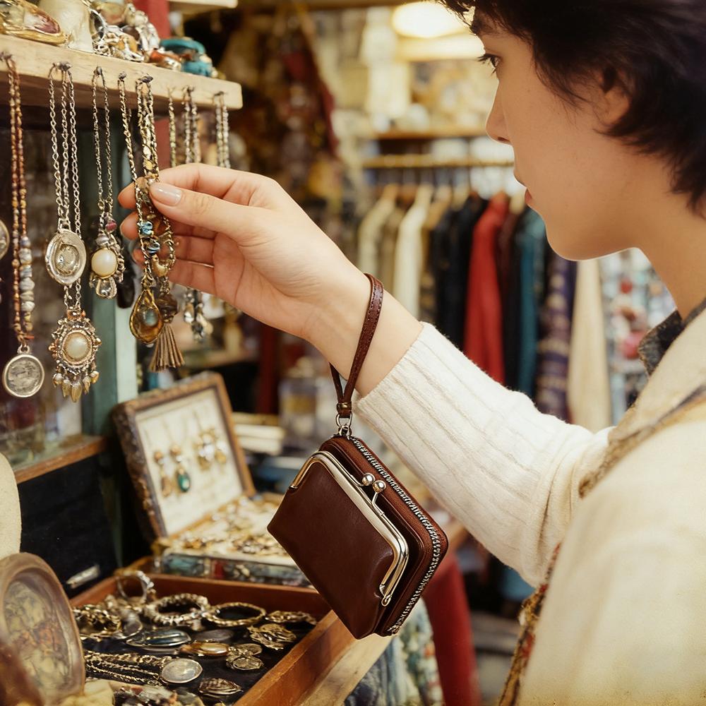 Роскошный винтажный женский кошелек Маленький кожаный кошелек для мелочи Много карманов для карт Двойная молния Держатель для карт Женская сумка-клатч с ремешком на запястье
