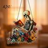 Gothic Aesthetic Room Decor Stained Glass Skull Suncatcher, Acrylic Colorful Window Hanging Wall Art Personalized Trendy Painted Pendant with