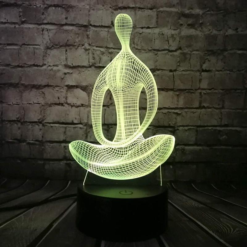 Yoga Meditation Catoon Shape Night Lamp 3D Illusion Optical Light 7-Color Intelligent Touch Panel Control Table Lamp For Bedroom Created Christmas Dec