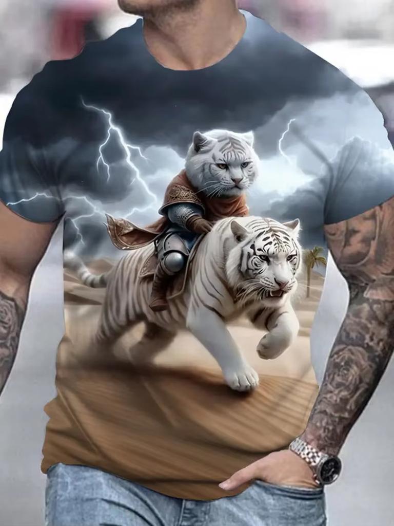Смешные милые коты Графические мужские футболки 3D печать Мужчины Женщины Короткий рукав Футболка Оверсайз Уличная одежда Футболка Повседневная Летние мужские топы