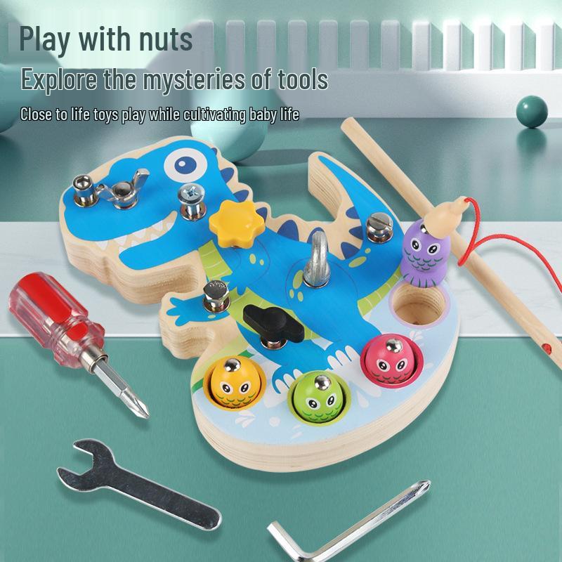 Деревянный набор игрушек для рыбалки с динозаврами: Улучшает координацию рук и глаз и мелкую моторику у детей