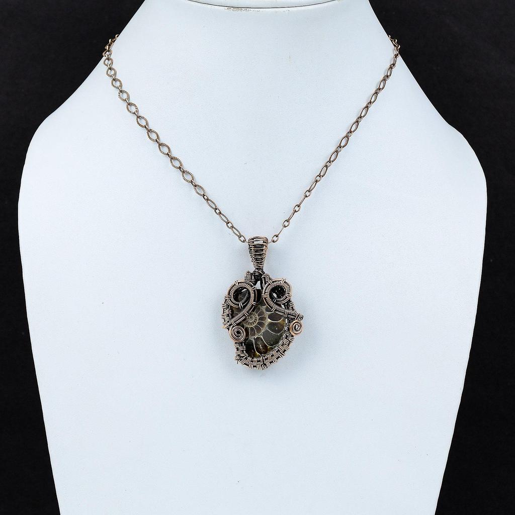 Кулон из аммонита ископаемого, медная проволока, кулон, кулон из аммонита, ископаемый драгоценный камень, ювелирные изделия, подвеска ручной работы, замечательный медный ювелирный подарок для нее