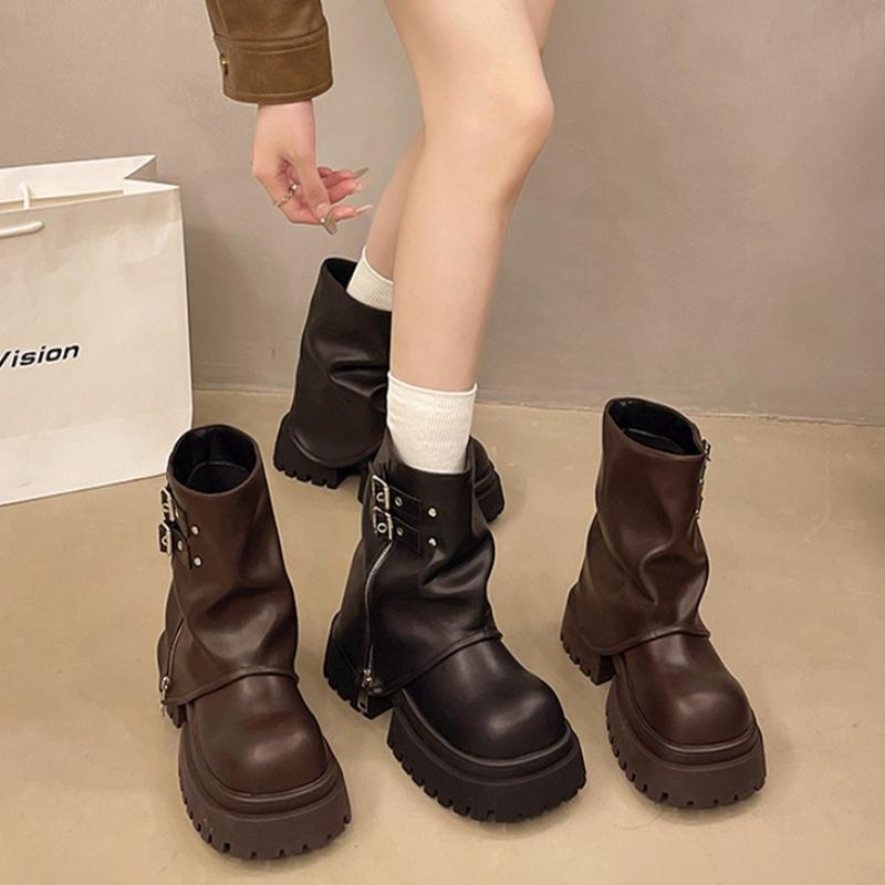 Fashion Designer Women Trouser Legs Short Boots Female Platform Thick Bottom Knight Booties Autumn Winter Shoes