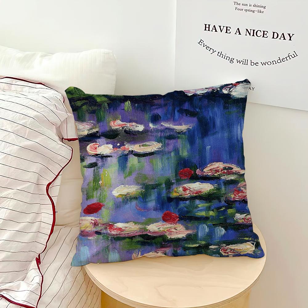 Водяные лилии Клод Моне Изобразительное искусство Наволочка для дивана Гостиная Спальня Изголовье Спинка Подушка Квадратная Подушка Время Сна