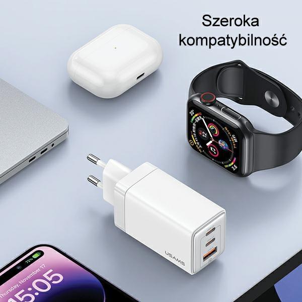 Ładowarka sieciowa 65W USAMS GaN Power Delivery 2xUSB-C/USB Biała
