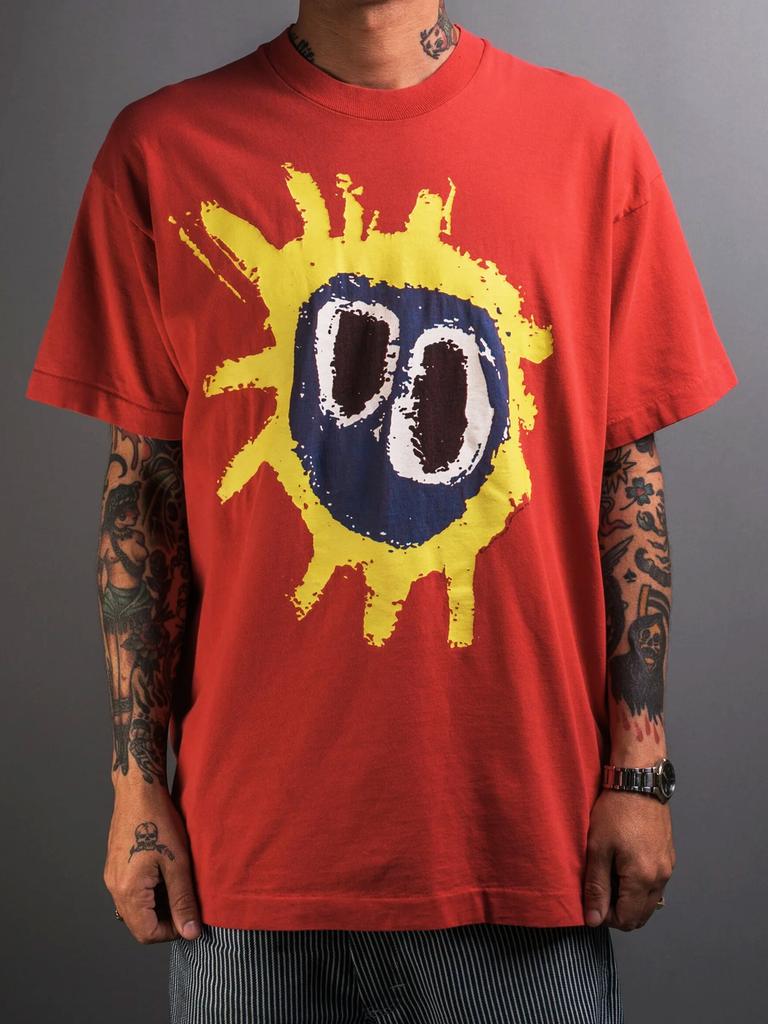 1984 Британский Эйсид-рок Primal Scream Оригинальный состав Американский кэжуал красная футболка с коротким рукавом Раскованные улицы Литературный