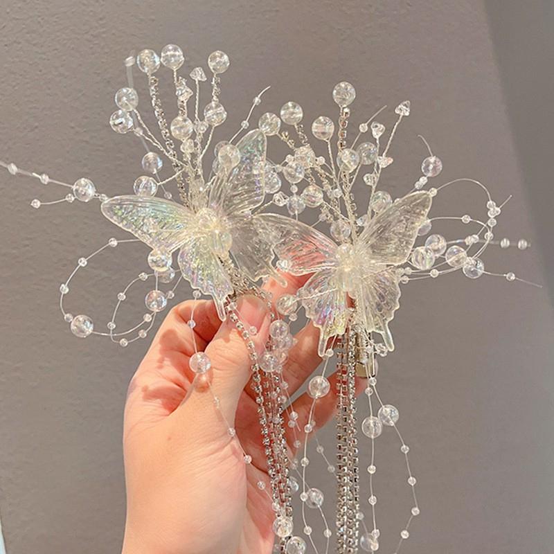 1Pc Korean Simple Jewelry Accessories Butterfly Bead Tassel Hair Pins For Women Girl Silver Color Hair Clip Side Clip