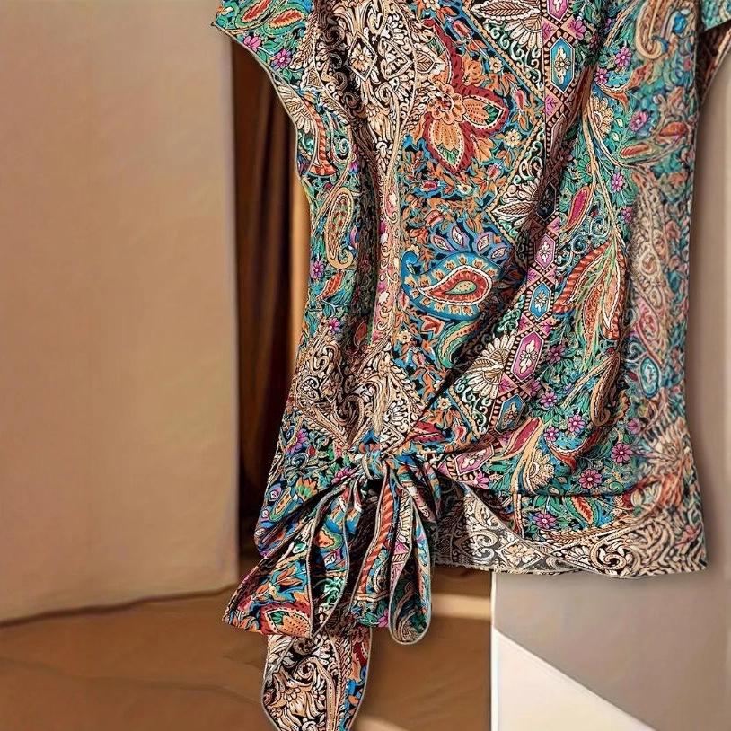 Летний топ с V-образным вырезом и завязками, с узором пейсли: Европейская и американская мода